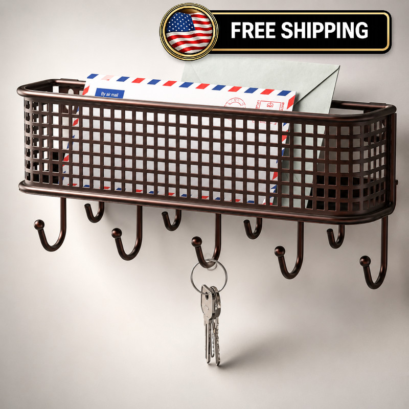 Deco Brothers Mesh shelf Wall Key Holder and Mail Organizer, Bronze