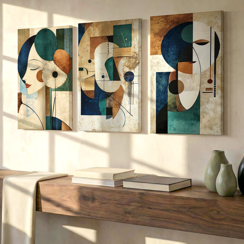 3 Pieces Modern Abstract Geometric Large Wall Art Set for Bedroom Set Of 3