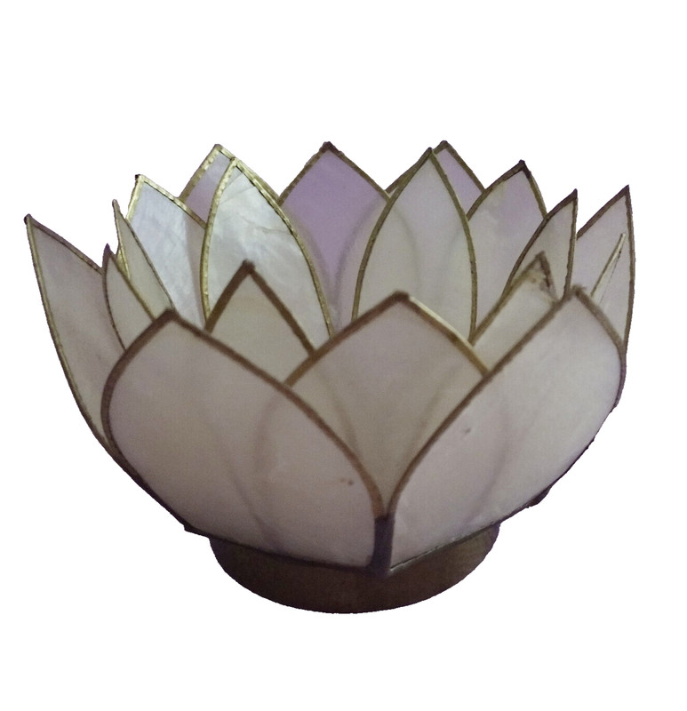 Capiz Shell Candle Holder Brass Accent Vintage Flower Votive Tealight Pillar MCM