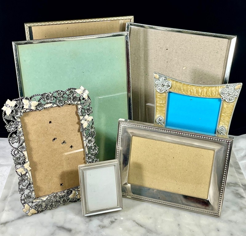 Lot 7 Vintage Ornate Silver Metal Embossed Picture Frames Retro MCM