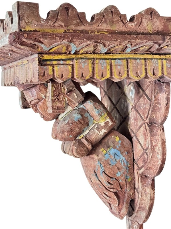 Vintage Wooden Carved Corbel Shelf Wall Decor Bracket Figurehead
