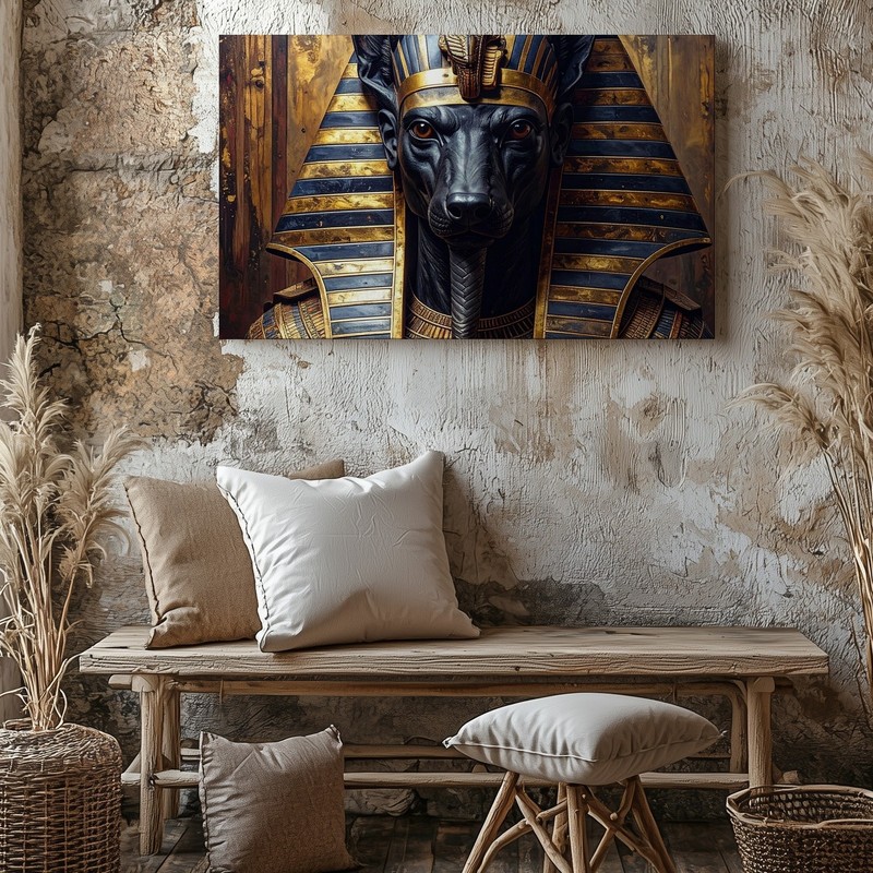 Wall Art Canvas a Front Facing Portrait of an Anubis Statue or Deity with the gallery
