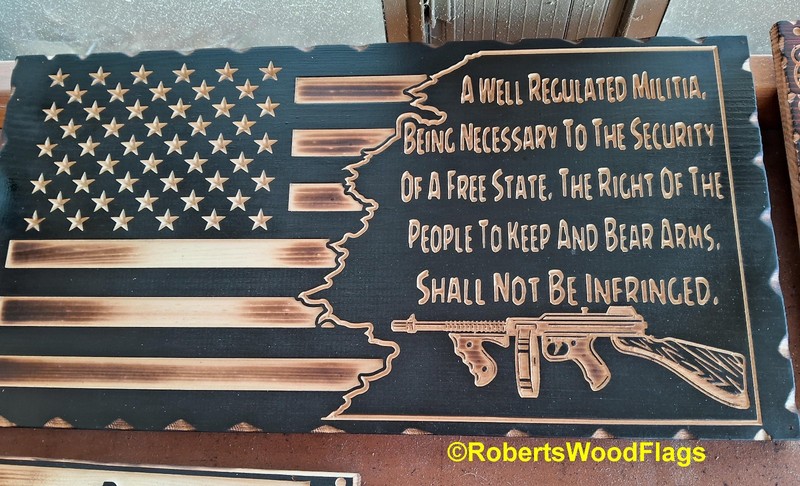 2nd Amendment Wood American Flag Wall Art Patriot Sign 11.25x22x.75 In