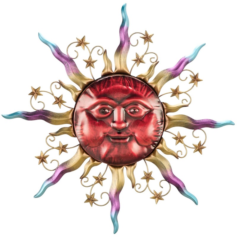 Outdoor Sun Metal Wall Art for Outdoor Decor,21″ Red Sun Face 3D Wall Decor f…