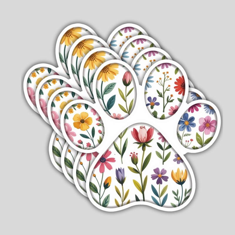 4pcs Dog Paw Floral Stickers – Cute Vinyl Decals for Dog Moms & Pet Lovers