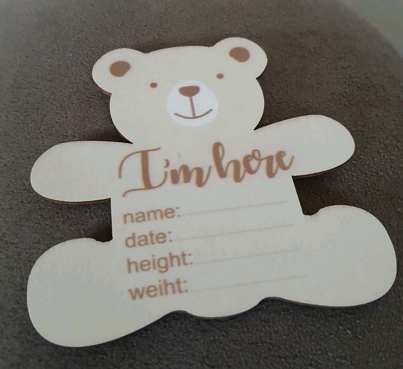 Baby Bear Newborn Birth Announcement Sign Double Sided Hello World Name Wooden