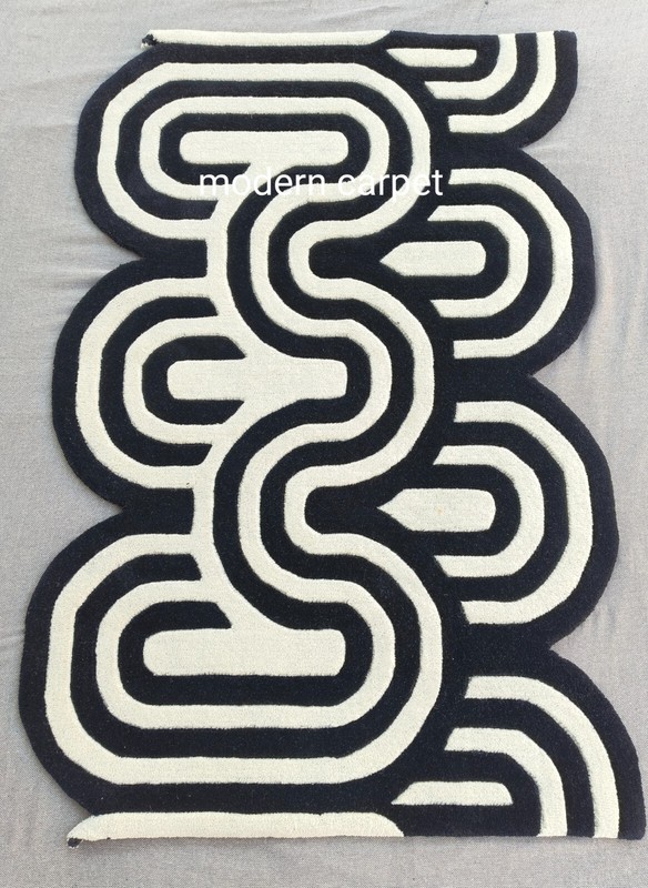 Abstract Stadium Tufted Carpet Black Off White Shaped Minimalist Bedroom Rug gallery