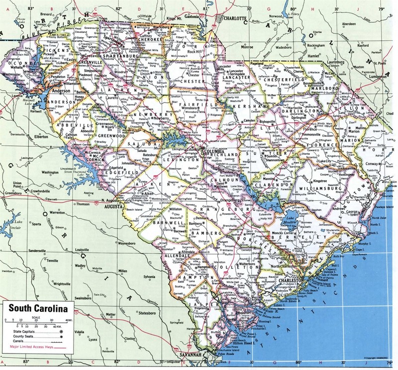 SOUTH CAROLINA SC COUNTIES MAP GLOSSY POSTER PICTURE PHOTO PRINT BANNER 10302