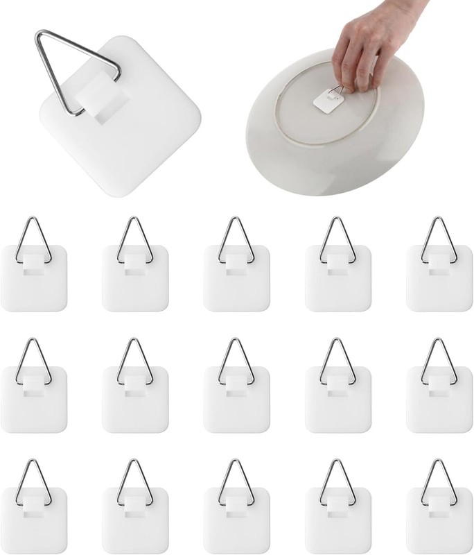 15PCS Invisible Adhesive Plate Hangers, Wall Plate Hanger Display Holder, 1.25 I