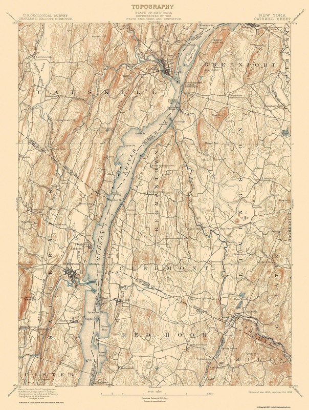Topographical Map – Catskill New York Sheet – USGS 1895 – Vintage Wall Art