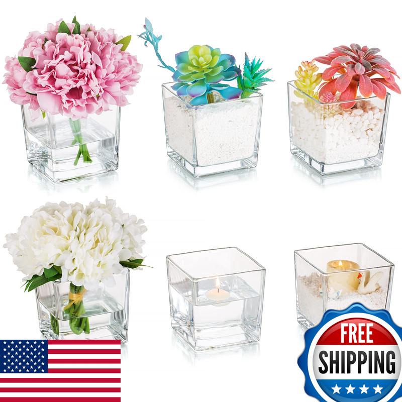 Square Glass Vases Set Of 6 Hewory 5X5 Clear Cube Flower Vase Candle Holders