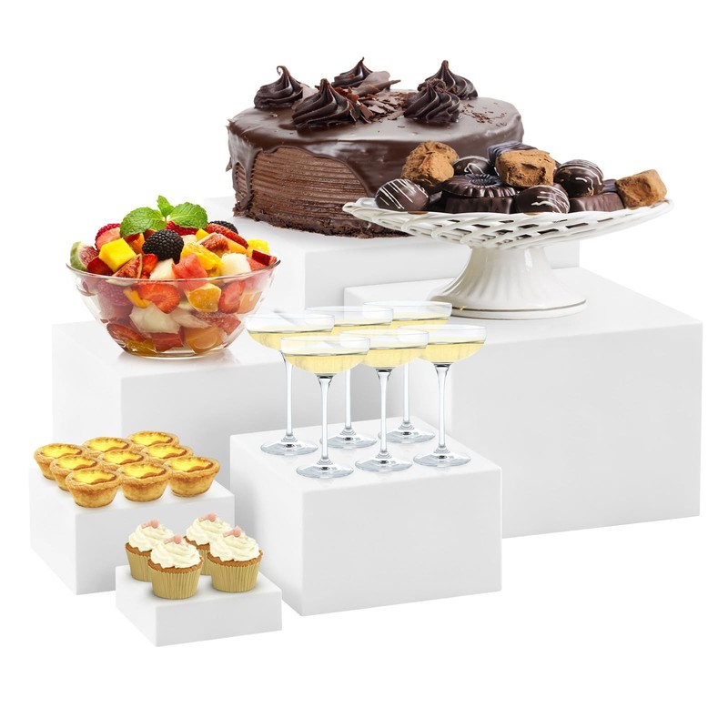 6 Piece White Acrylic Buffet Riser Set Dessert Display Stands Nesting Cubes