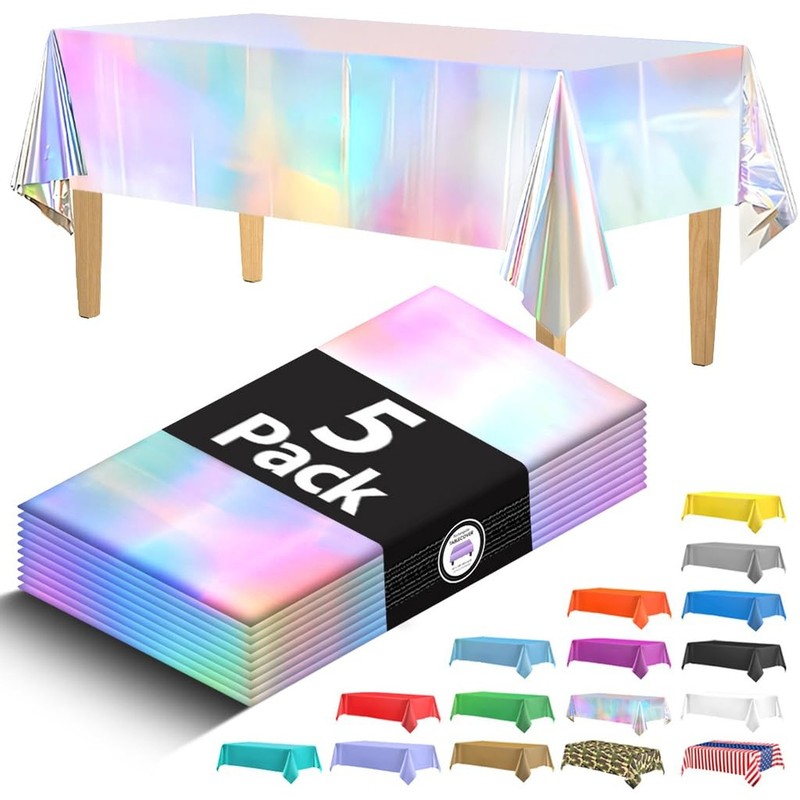 5 Pack Premium Iridescent Tablecloth - Plastic Foil Tablecloth 108 x 54 - Hol...