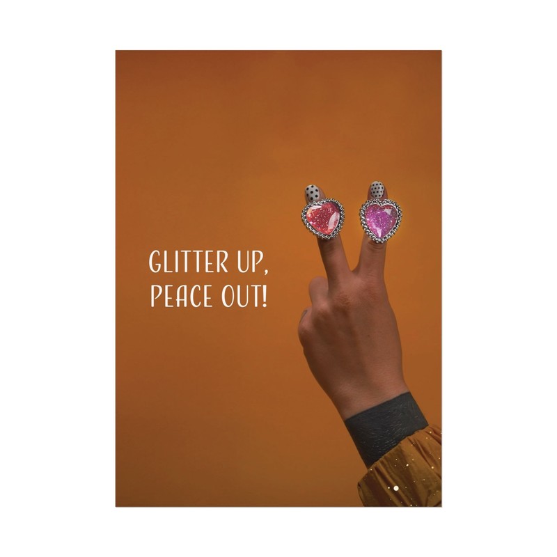 Peace Out Glitter Poster Fun Decor for Teens Room Glittery Heart Rings