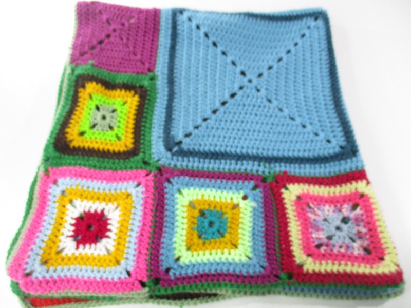 Crochet Knee Throw Square handmade 87cm x 87cm Multicoloured One pulled Thread
