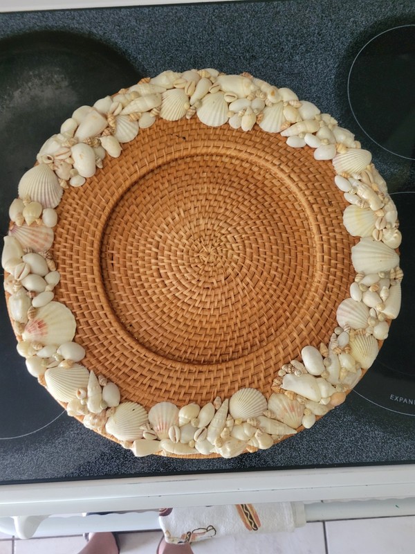 Vintage 8 Pottery Barn Sea Shell Rimmed Rattan Charger Beach Hand Woven gallery