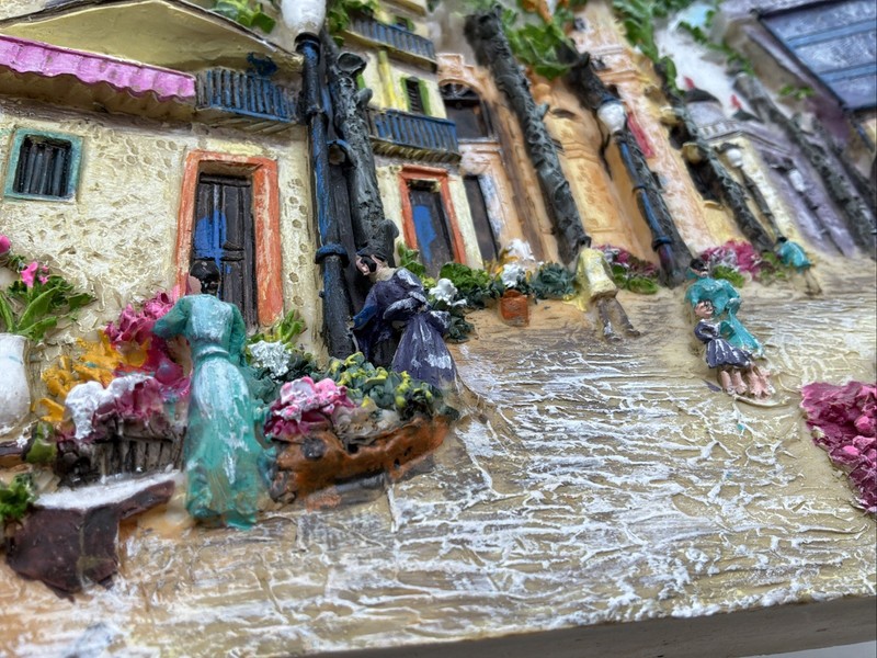 Set Of 2 Tuscan Village 3D Relief Wall Plaques Hand Painted Coastal Scene Decor gallery