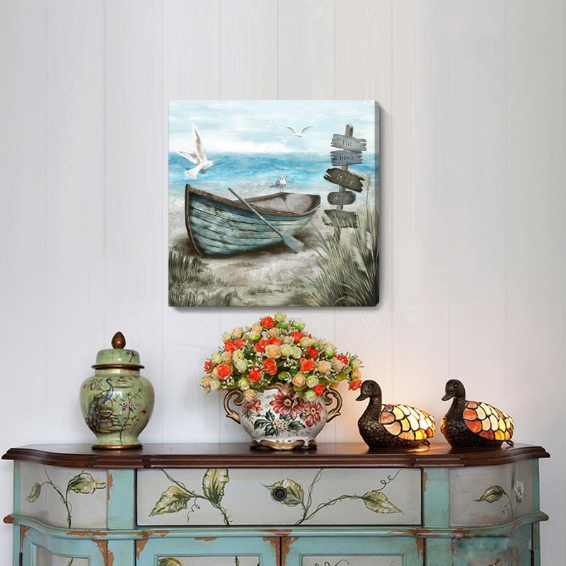 Bathroom Wall Art Coastal Décor Nautical 14"L x 14"W, Beach Boat gallery