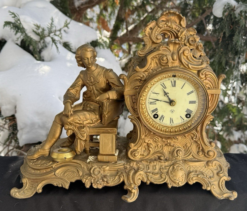 Antique C 1903 Ansonia ARTIST Figural Statue Mantle Clock – VIDEO – ALL ORIGINAL