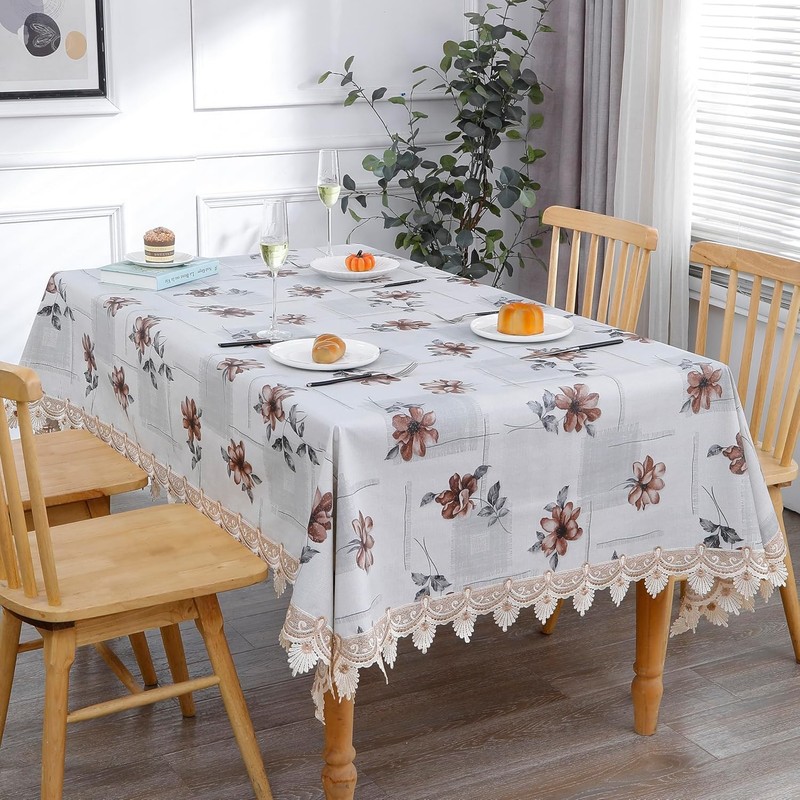 Heavy Duty Vinyl Tablecloth Elegant Floral Lace-Trimmed Tablecloth Vintage gallery