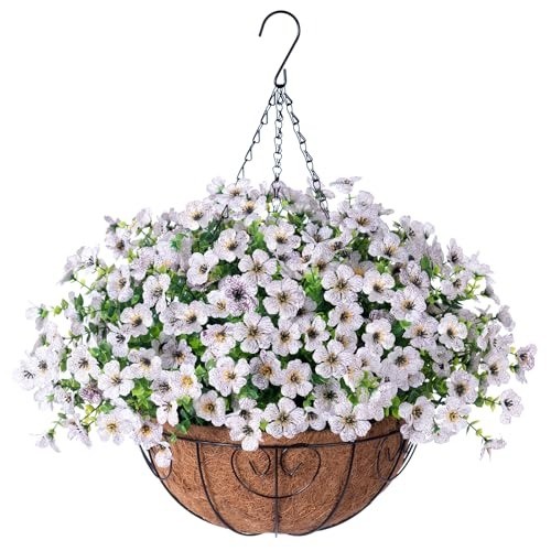 Indoor/Outdoor Creamy White Flower Basket - Beautiful and UV Resistant Decor