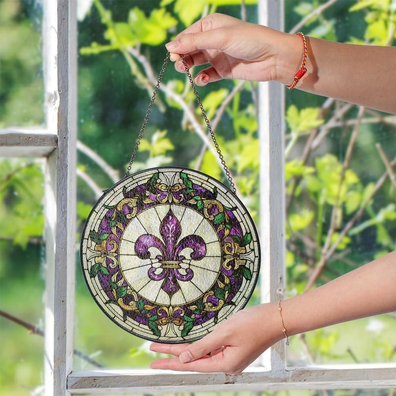 7.87 Inch Louisiana Fleur De Lis Acrylic Stained Glass Suncatcher Window Decor gallery