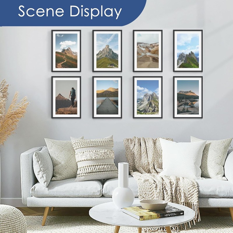 13X19 Picture Frame Set of 6, Display Pictures 11 X 17 with Mat or 13 X 19 witho gallery