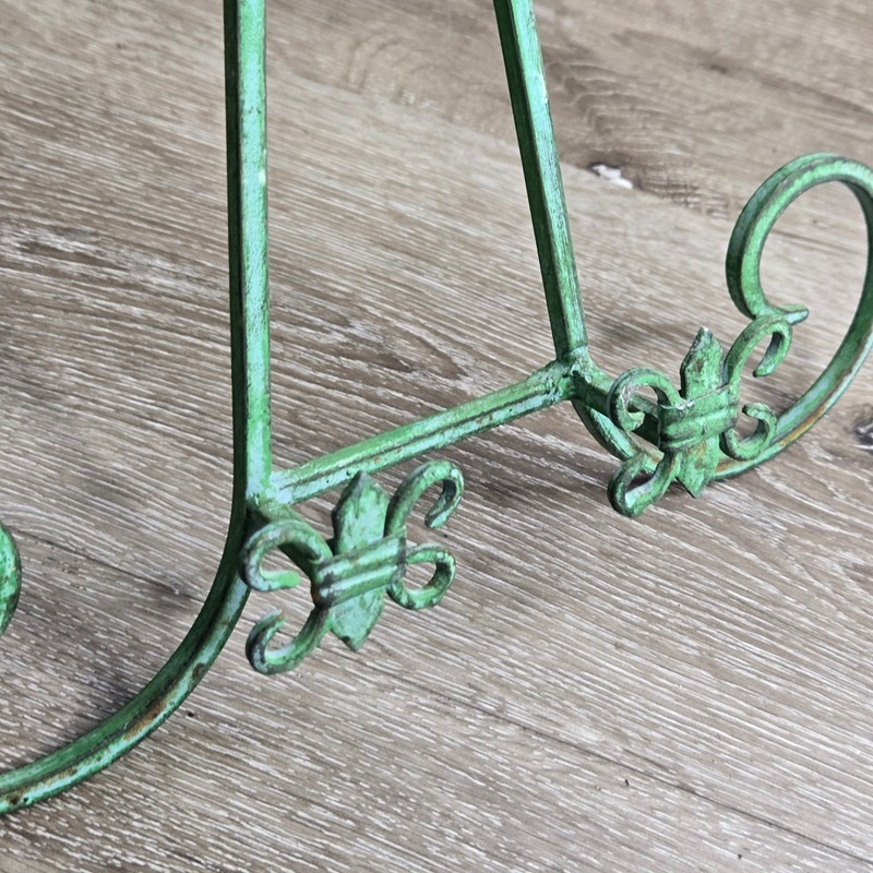 Vintage Fleur De Lis Metal Easel Stand Verdigris Green Patina Plate Display 16" gallery