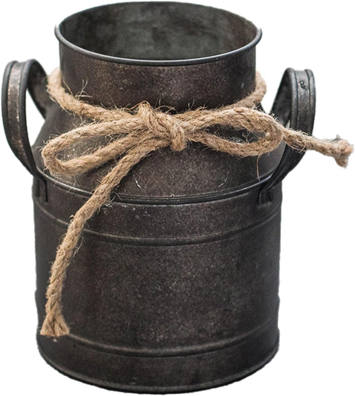 Rust Paint Flower Vase, Rustic Galvanized Metal Milk Can Bucket Primitives Jug f