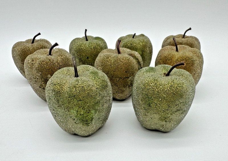 Set (9) Faux Sugar Coated Apples 🍏 Christmas Fruit Bowl Filler Decor Green