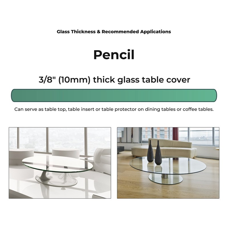 Clear Tempered Glass Table Top 24" Inch 3/8" Inch Thick w/ Pencil Polished Edge gallery