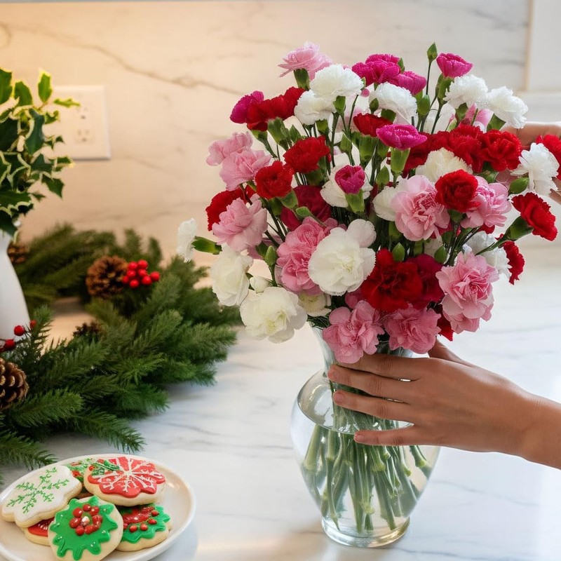 Benchmark Bouquets - 20 Stem Rainbow Mini Carnations (Glass Vase Included) - Fre gallery