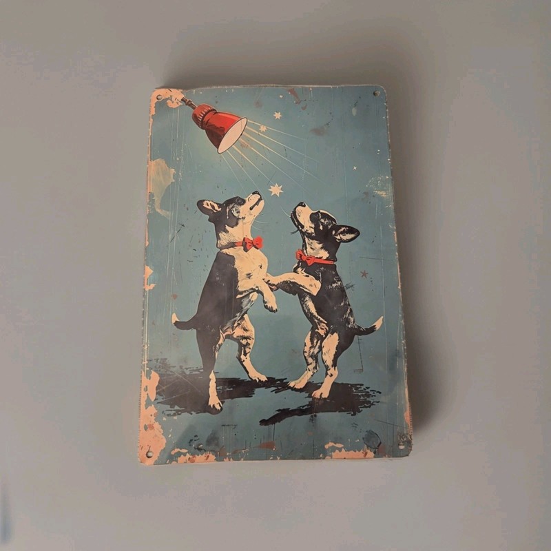 Tin Sign Metal Vintage Dancing Dogs Decor Wall Retro Poster Signs Art Boxer