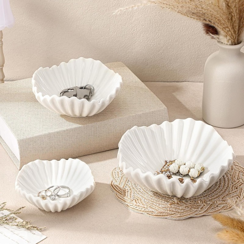 Stylish 3-Pc Ceramic Ruffle Bowl Set – Decorative Centerpiece for Any Occasion gallery