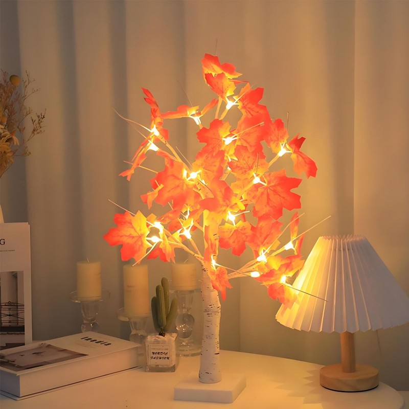 Fall Lighted Maple Tree, Thanksgiving Decorations 24 LED Light Up Tabletop Ma…
