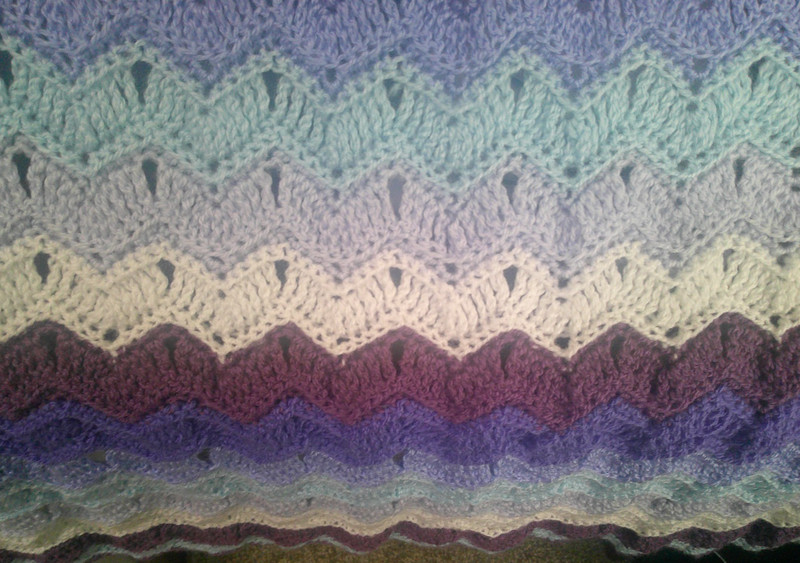 Handmade Crochet Afghan Mid-Weight Throw/Blanket Purple Blue and White 42” x 72” gallery