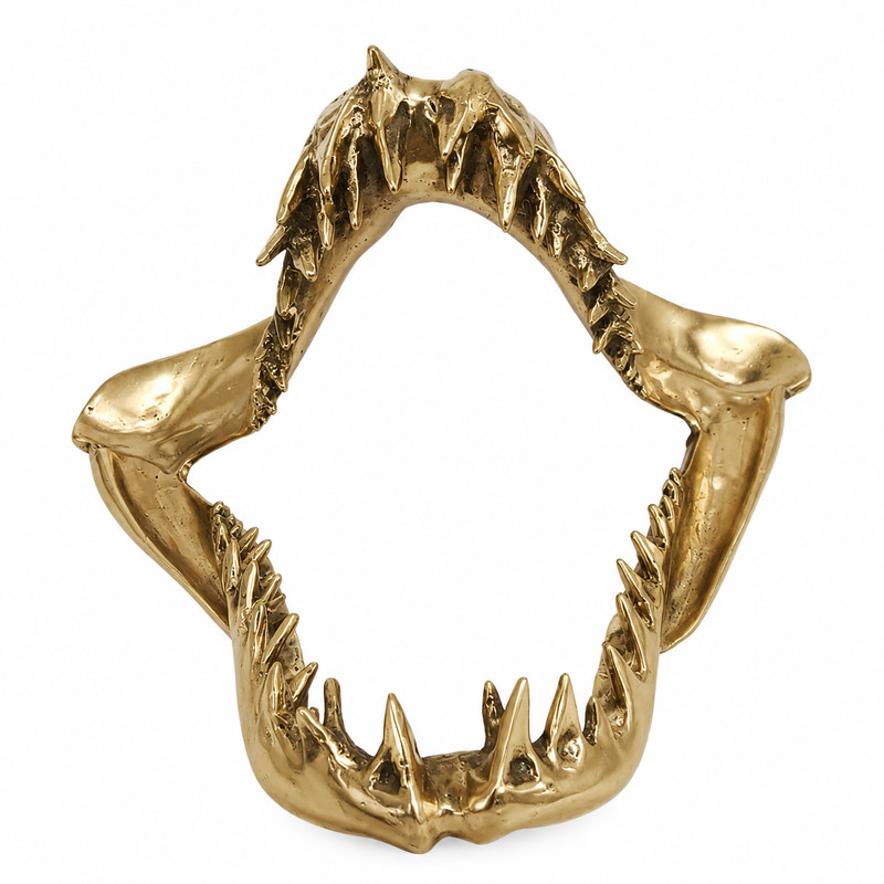 Large Solid Brass Shark Jaw Statue 29cm Heavy Desk Display 11.5″ Vintage Style