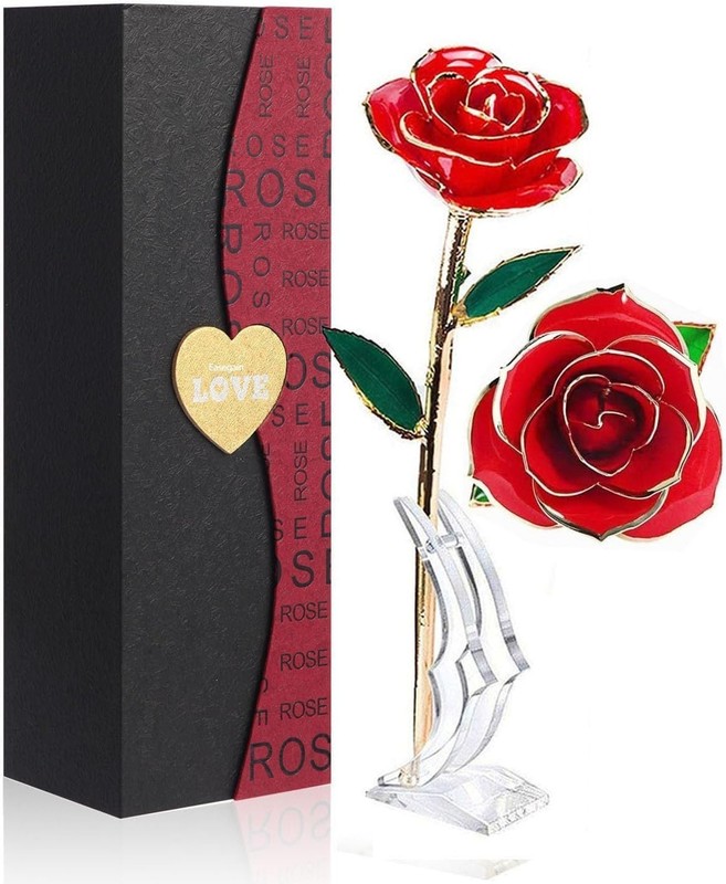 24K Plated Gold Dipped Real Rose With Stand Forever Gift For Her