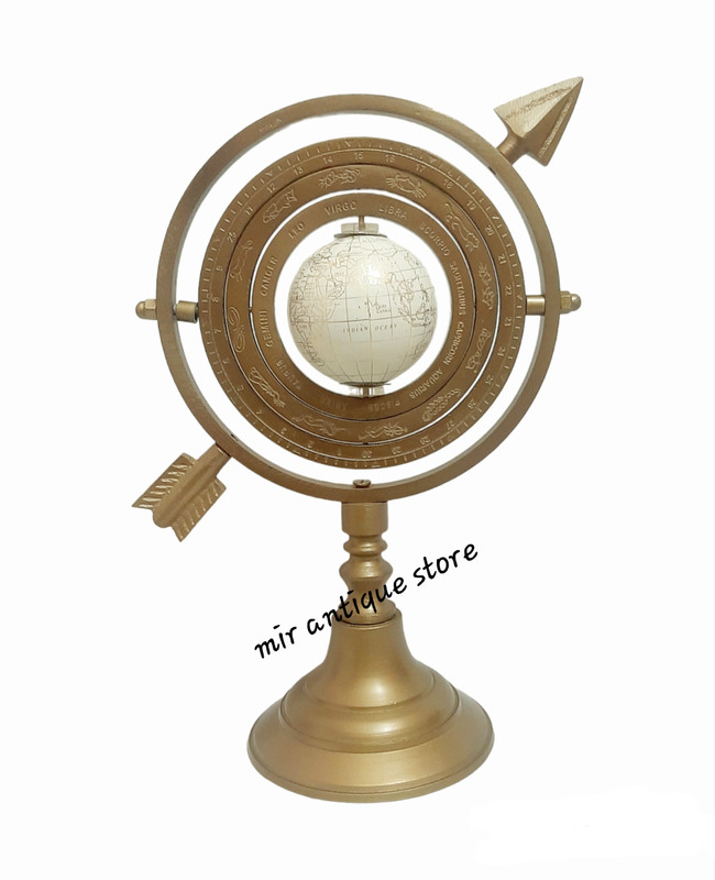 Globe Table top With Arrow & Armillary Engraved cast Aluminum Home Decor Gift