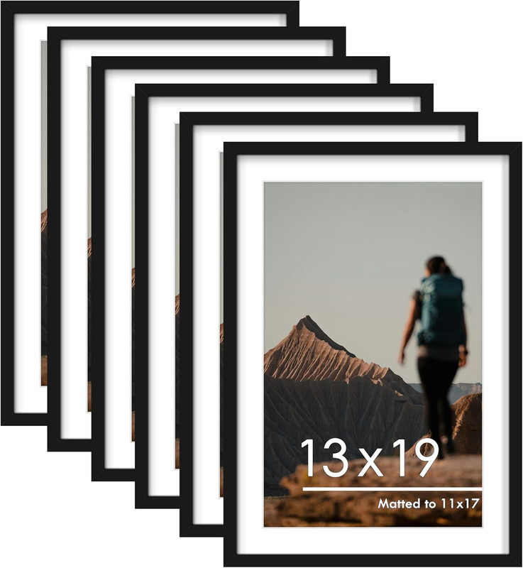13X19 Picture Frame Set of 6, Display Pictures 11 X 17 with Mat or 13 X 19 witho