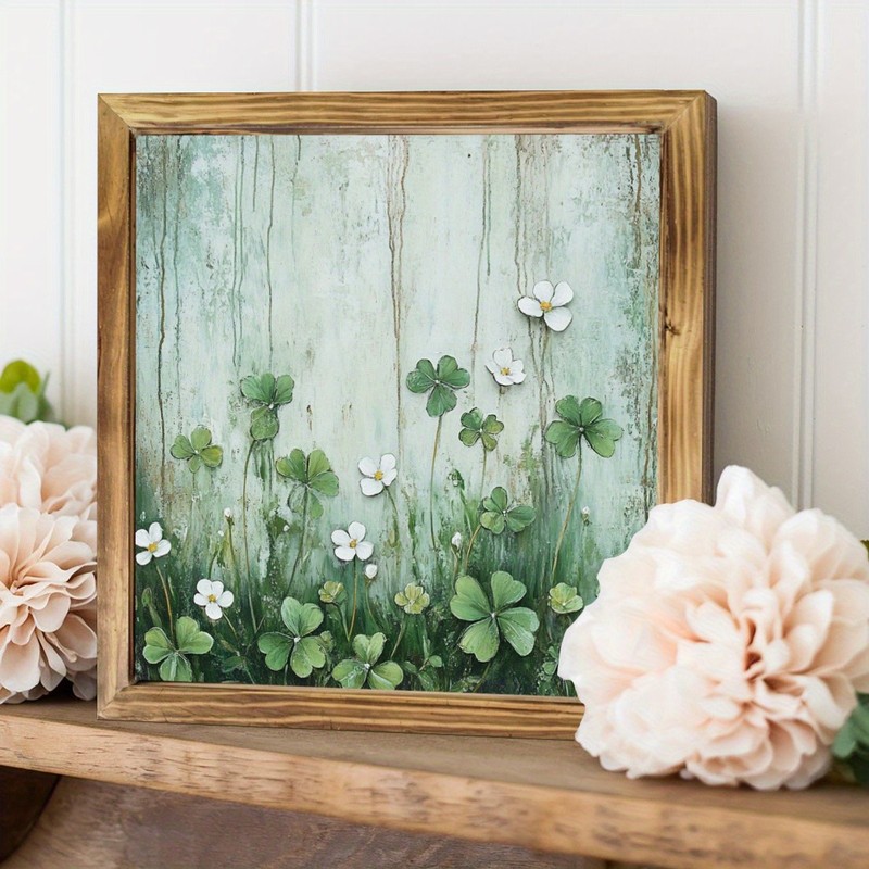 Charming St Patricks Day Decor Wooden Plaque Clover And Wildflower Accent Sign