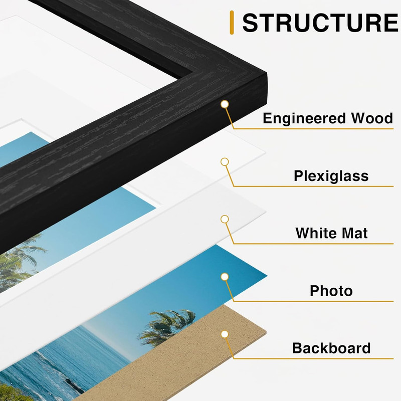 8X10 Picture Frames Set of 9, Shatter Resistant Plexiglass, Display 5X7 Pictures gallery