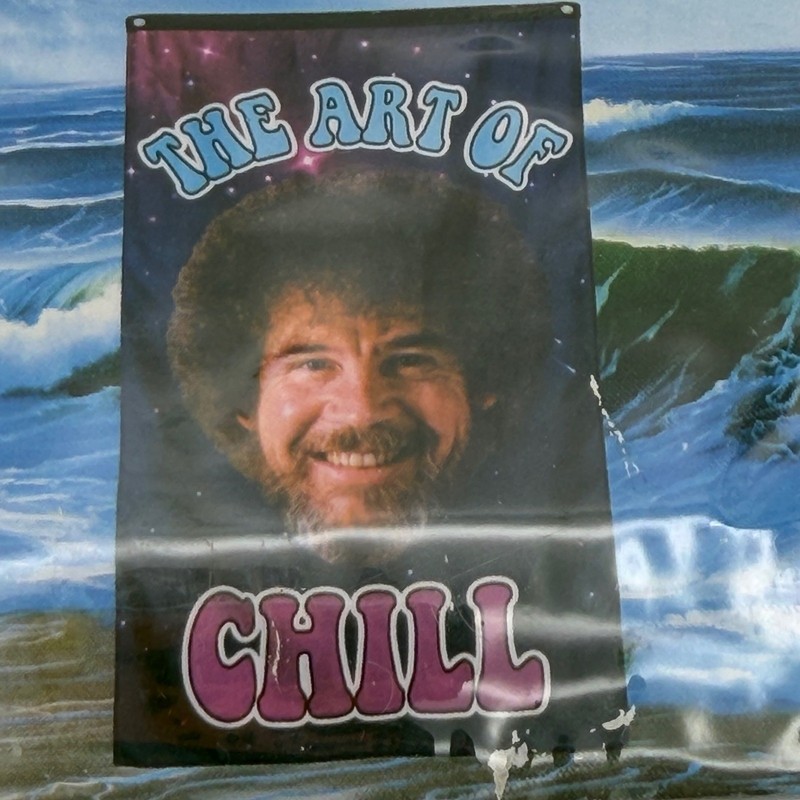 Calhoun Bob Ross Banner 30×50 Blue The Art of Chill Wall Hanging NEW