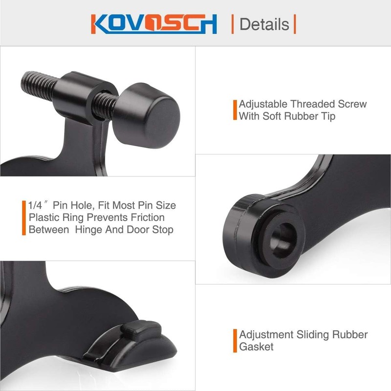 2 Pack Adjustable Heavy Duty Hinge Pin Door Stopper with Rubber Bumper Tips gallery