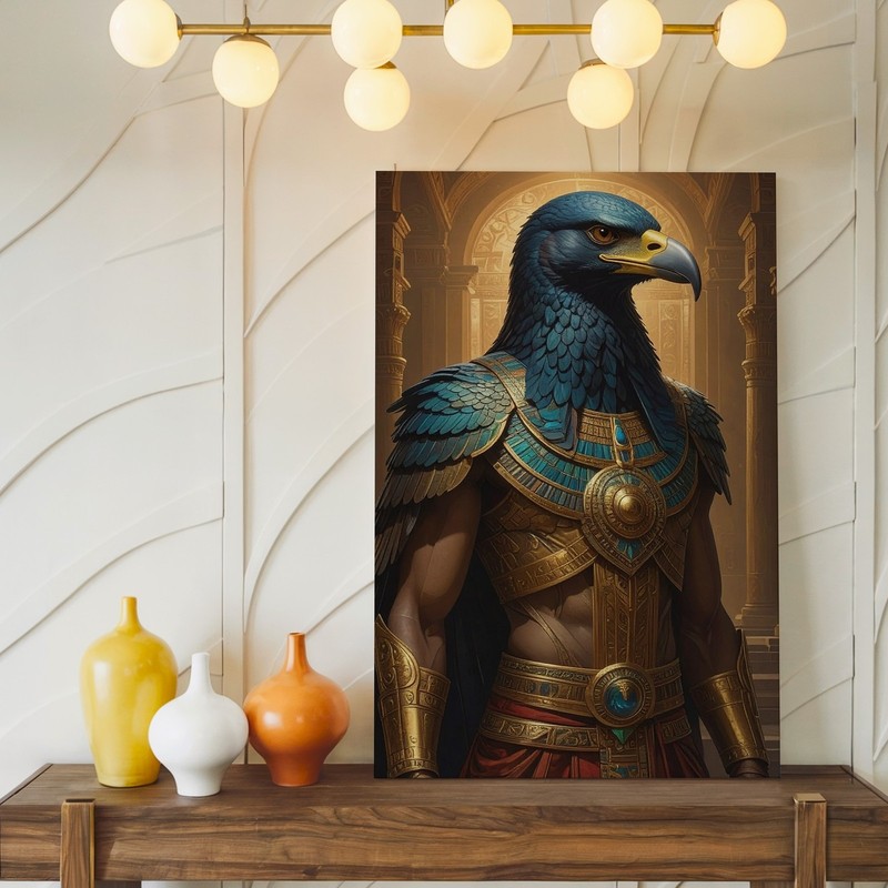 Canvas Wall Art a Detailed Illustration of an Anthropomorphic Falcon Deity gallery