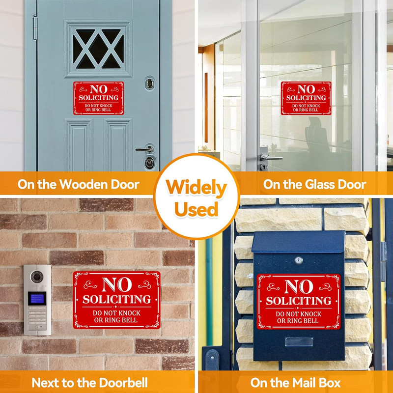 No Soliciting Sign for Front Door, (2 Pack) Self-adhesive , 9 x 6 inches Aluminu gallery