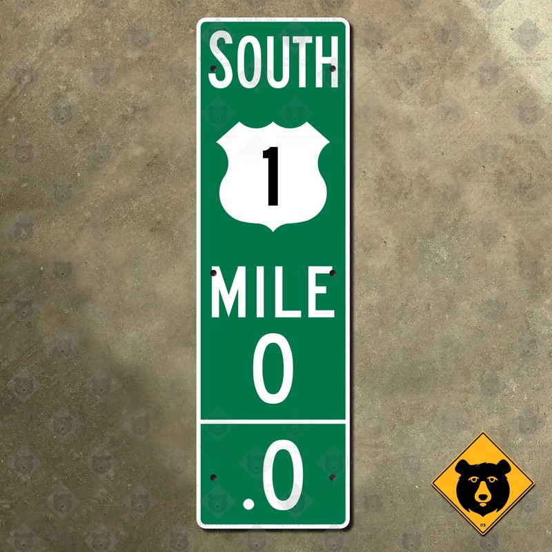 United States US Route 1 enhanced mile marker, Mile 0.0 Key West 30×9