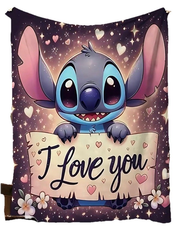 Stitch “I Love You” Purple Graphic Blanket 60”x 80”