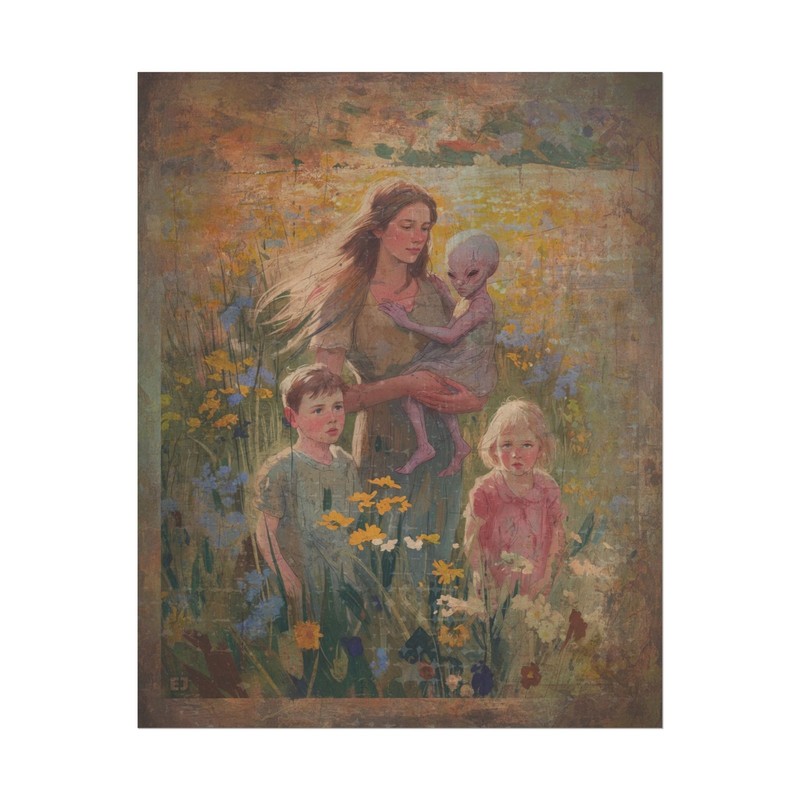 Vintage ALIEN HYBRID Wall Art, Sci-fi Botanical Kids Decor, UFO Family Poster