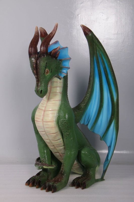 Small Sitting Green And Blue Dragon Resin Statue Mythical Prop Display Decor